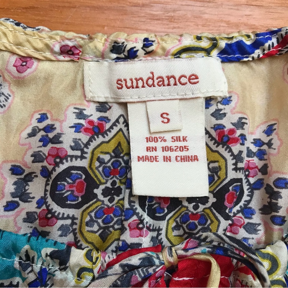 Johnny Was Sundance Red Blue Beige Silk 3/4 Peasant Top, EUC, S - Picture 2 of 12